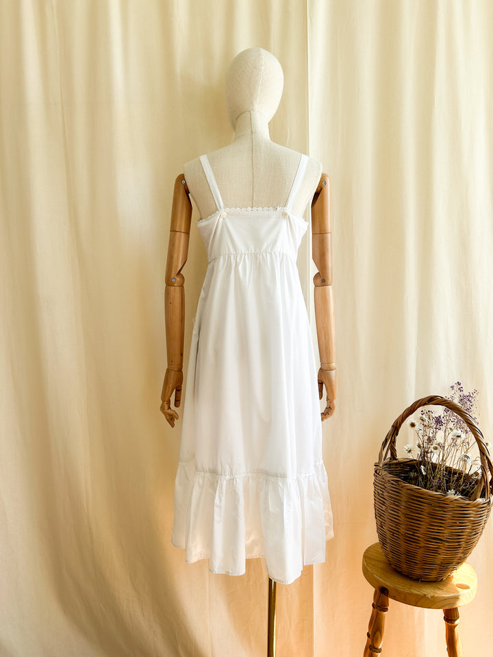 Adorable 1970s White Cotton Prairie Midi Dress