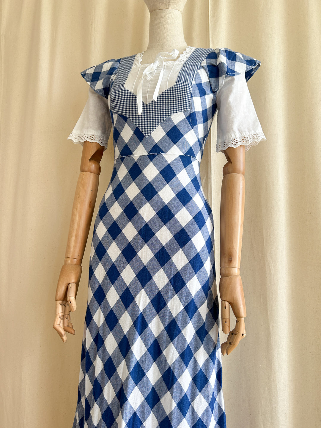 Beaut Blue Buffalo Check 1970s Cotton Prairie Dress