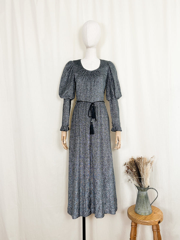 The Juliet ~ breathtaking rare 70s mutton sleeve lurex dress