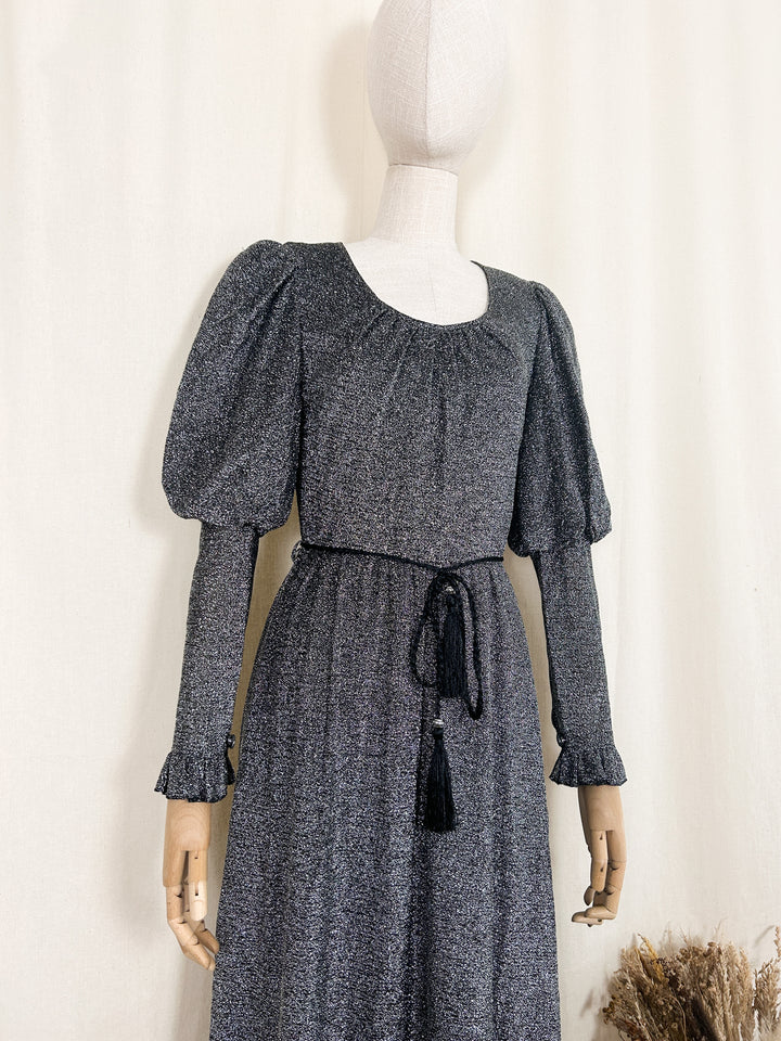 The Juliet ~ breathtaking rare 70s mutton sleeve lurex dress