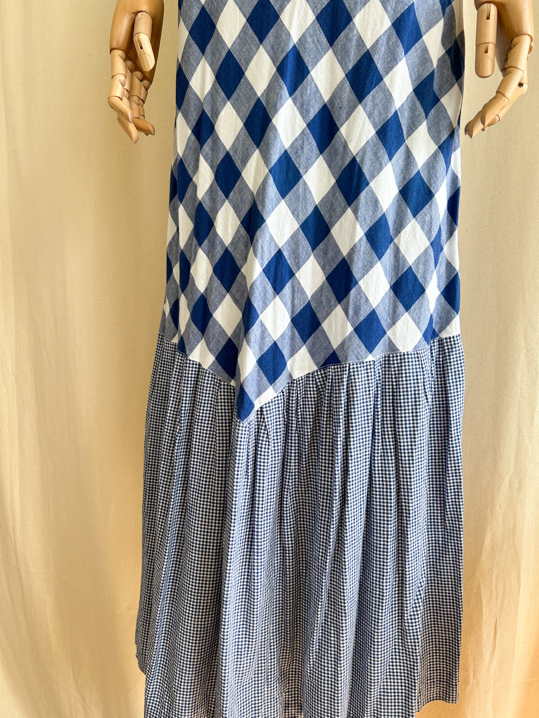 Beaut Blue Buffalo Check 1970s Cotton Prairie Dress