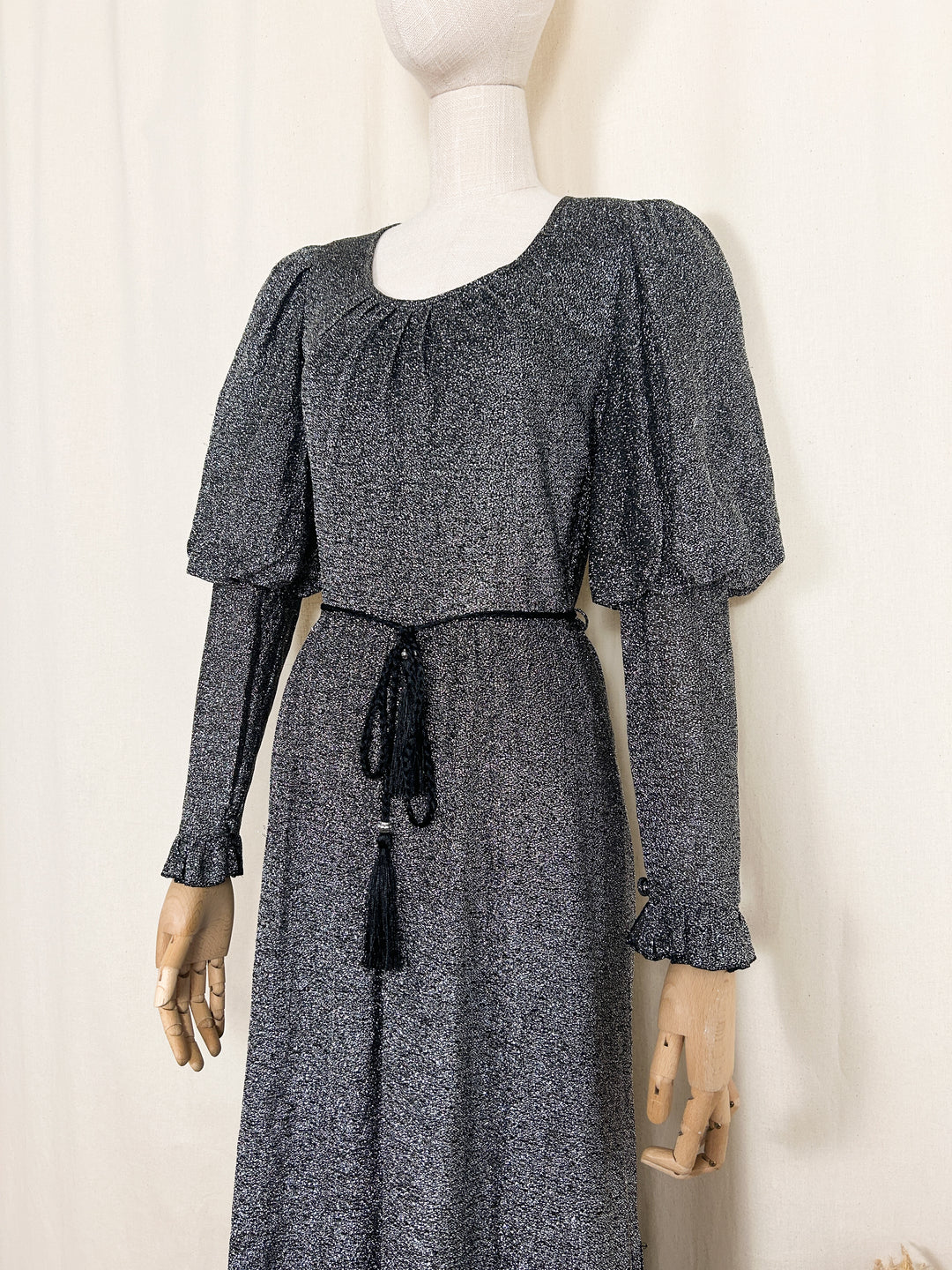 The Juliet ~ breathtaking rare 70s mutton sleeve lurex dress