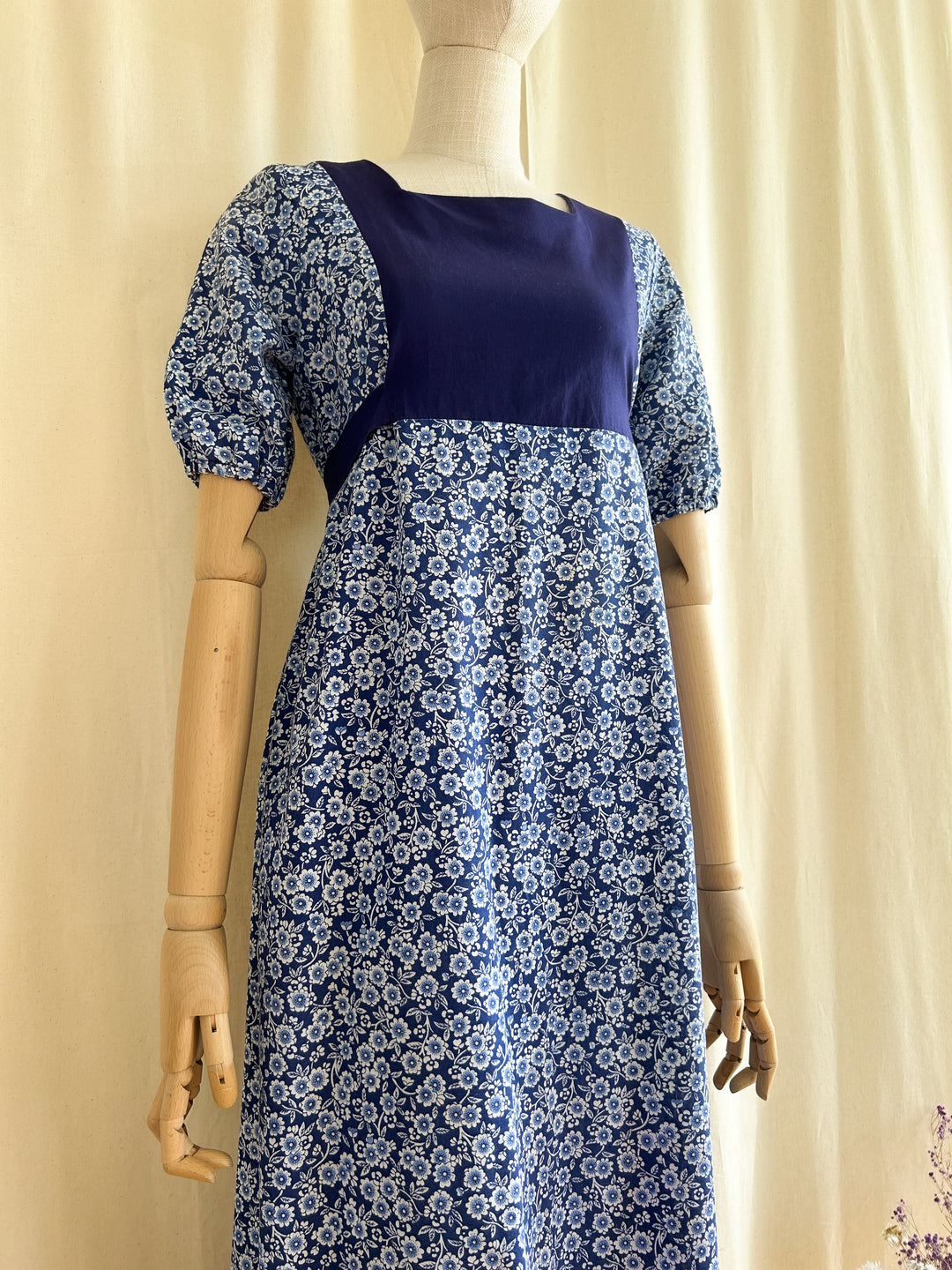 Lovely Handmade Blue Floral Cotton 1970s Dress