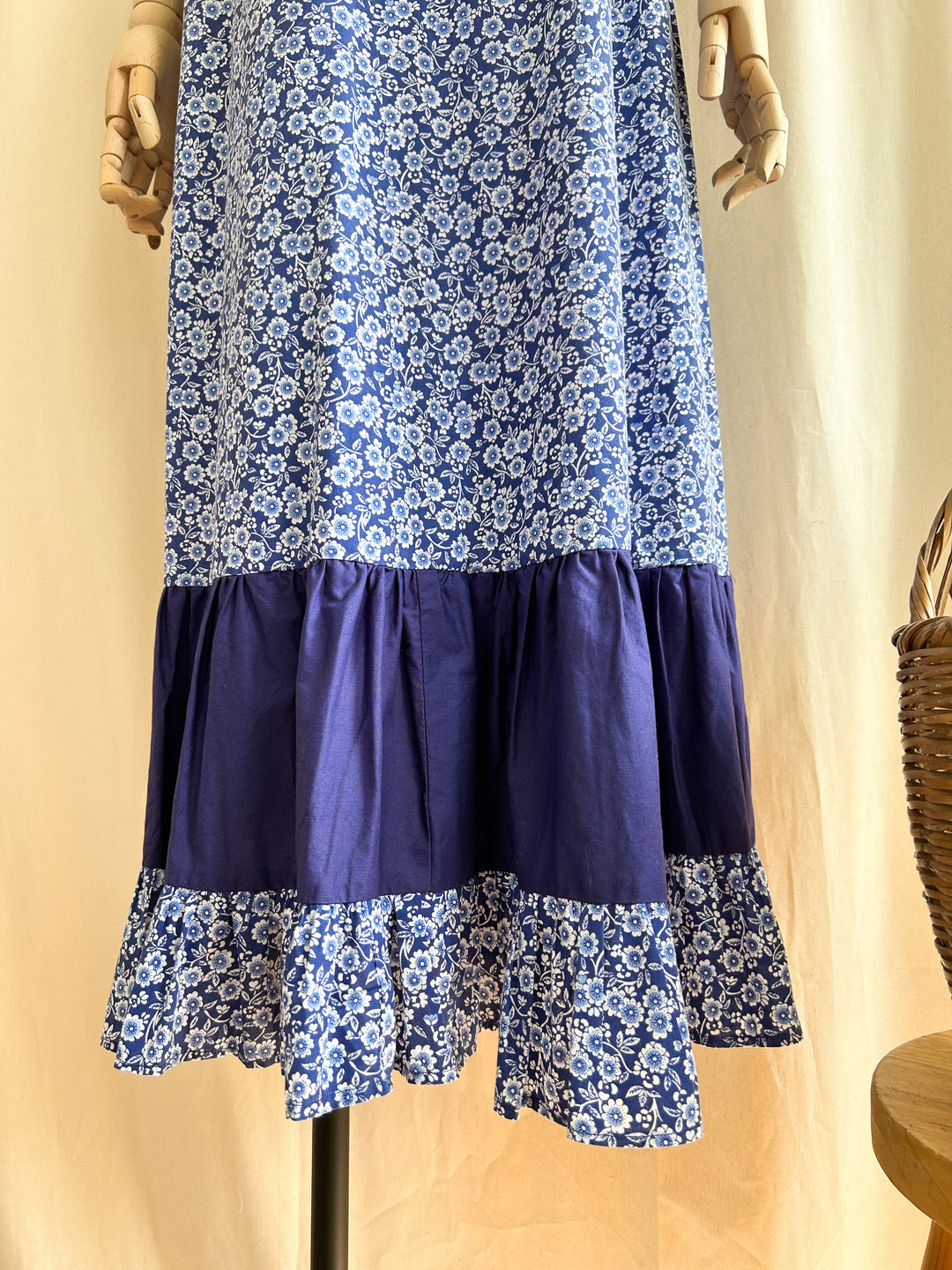 Lovely Handmade Blue Floral Cotton 1970s Dress