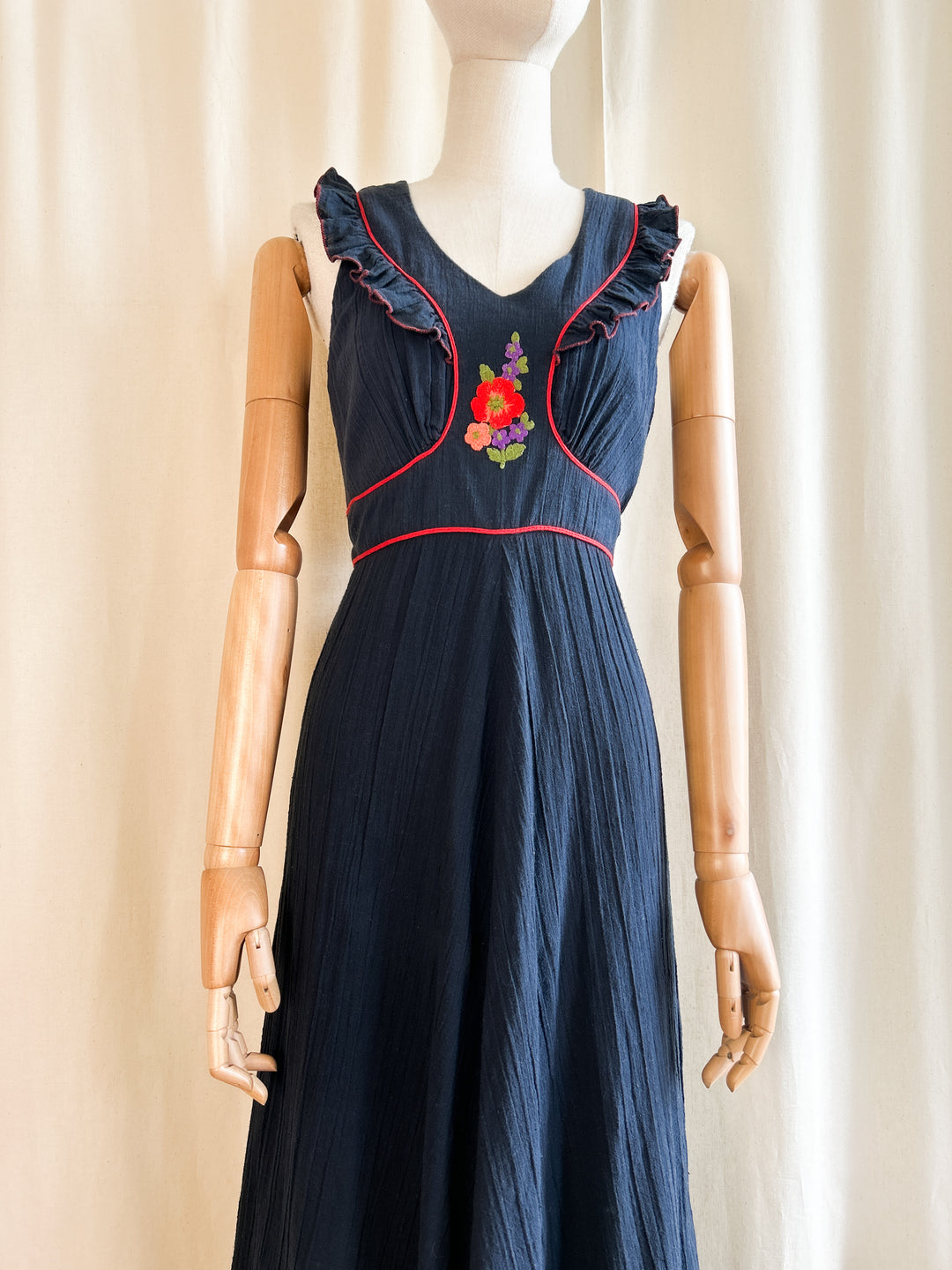 Dreamy Rare Dark Navy Bohemian Cheesecloth 70s Dress