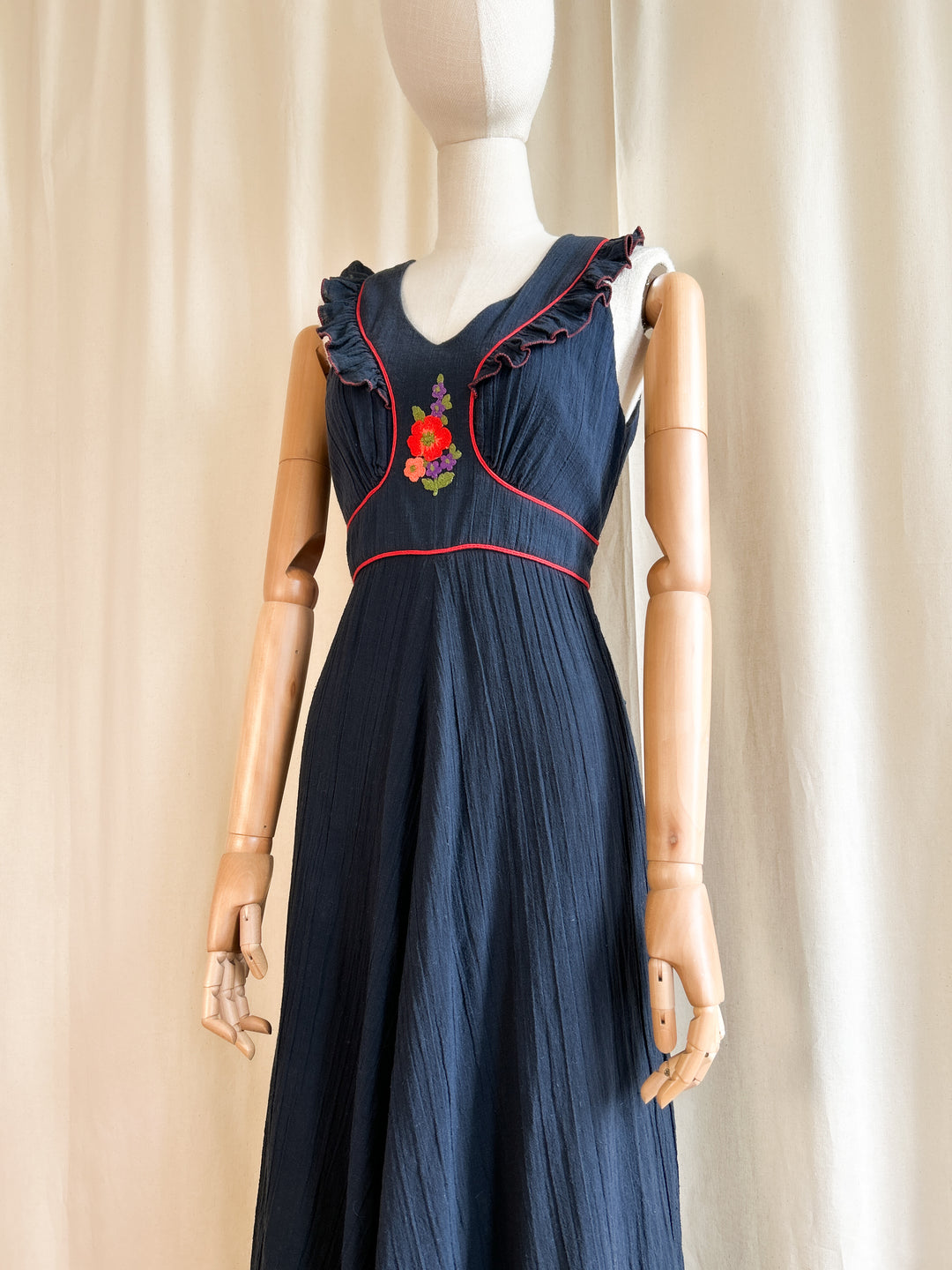 Dreamy Rare Dark Navy Bohemian Cheesecloth 70s Dress