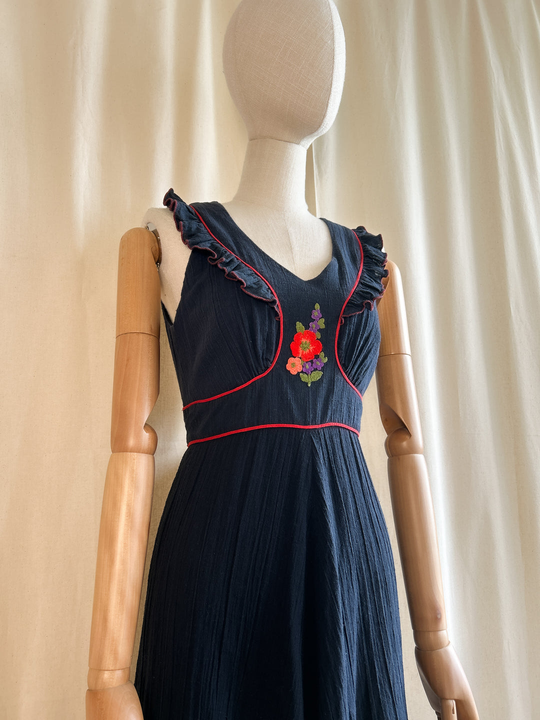 Dreamy Rare Dark Navy Bohemian Cheesecloth 70s Dress