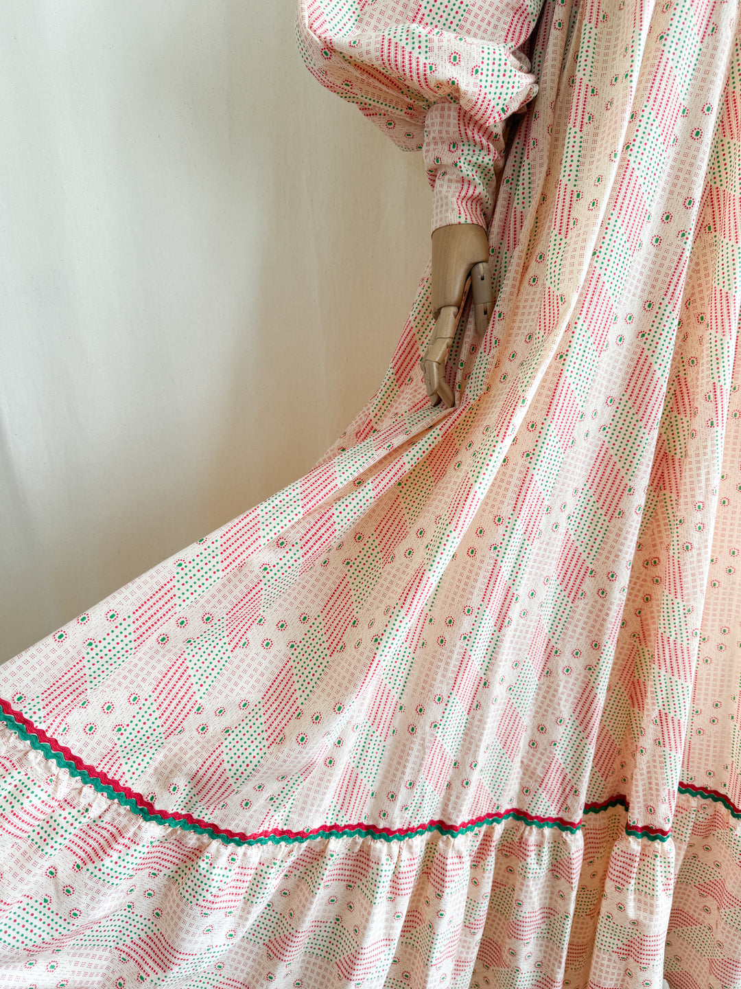 Stunning Holy Grail Rare 70s Handmade Cotton Billowing Sleeve Maxi Dress