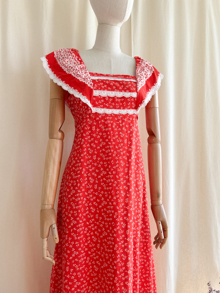 Insane Red Cotton 70s Summers Day Dream Dress