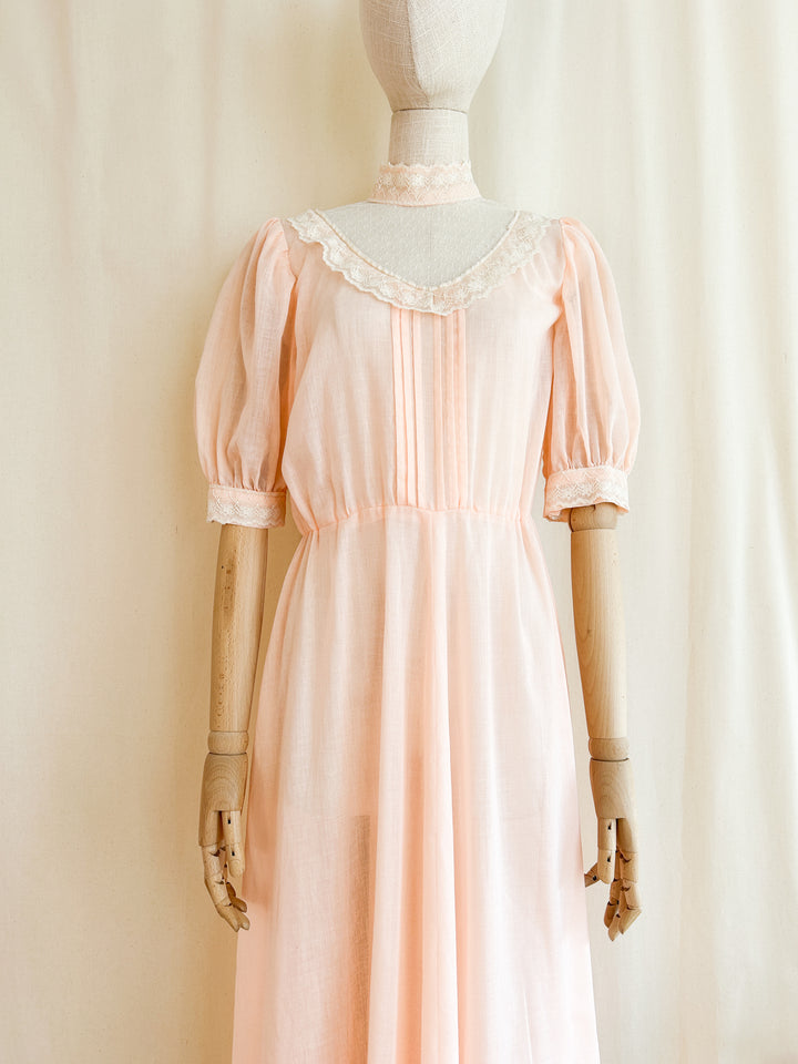 The Edwina ~ the sweetest 70s light peach cotton maxi dress