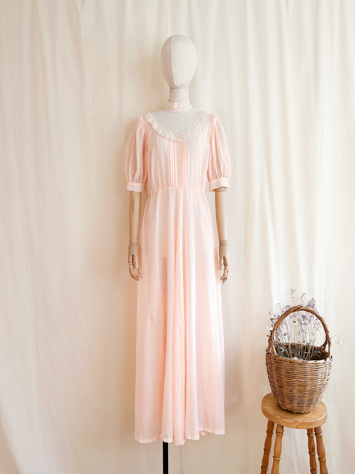 The Edwina ~ the sweetest 70s light peach cotton maxi dress