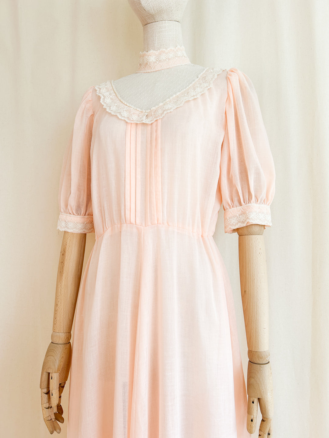 The Edwina ~ the sweetest 70s light peach cotton maxi dress