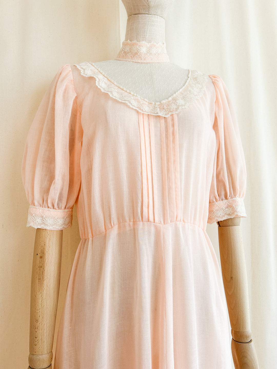 The Edwina ~ the sweetest 70s light peach cotton maxi dress