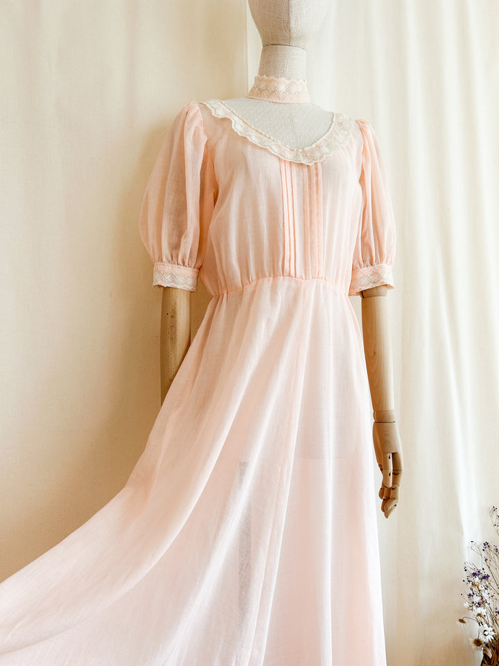 The Edwina ~ the sweetest 70s light peach cotton maxi dress