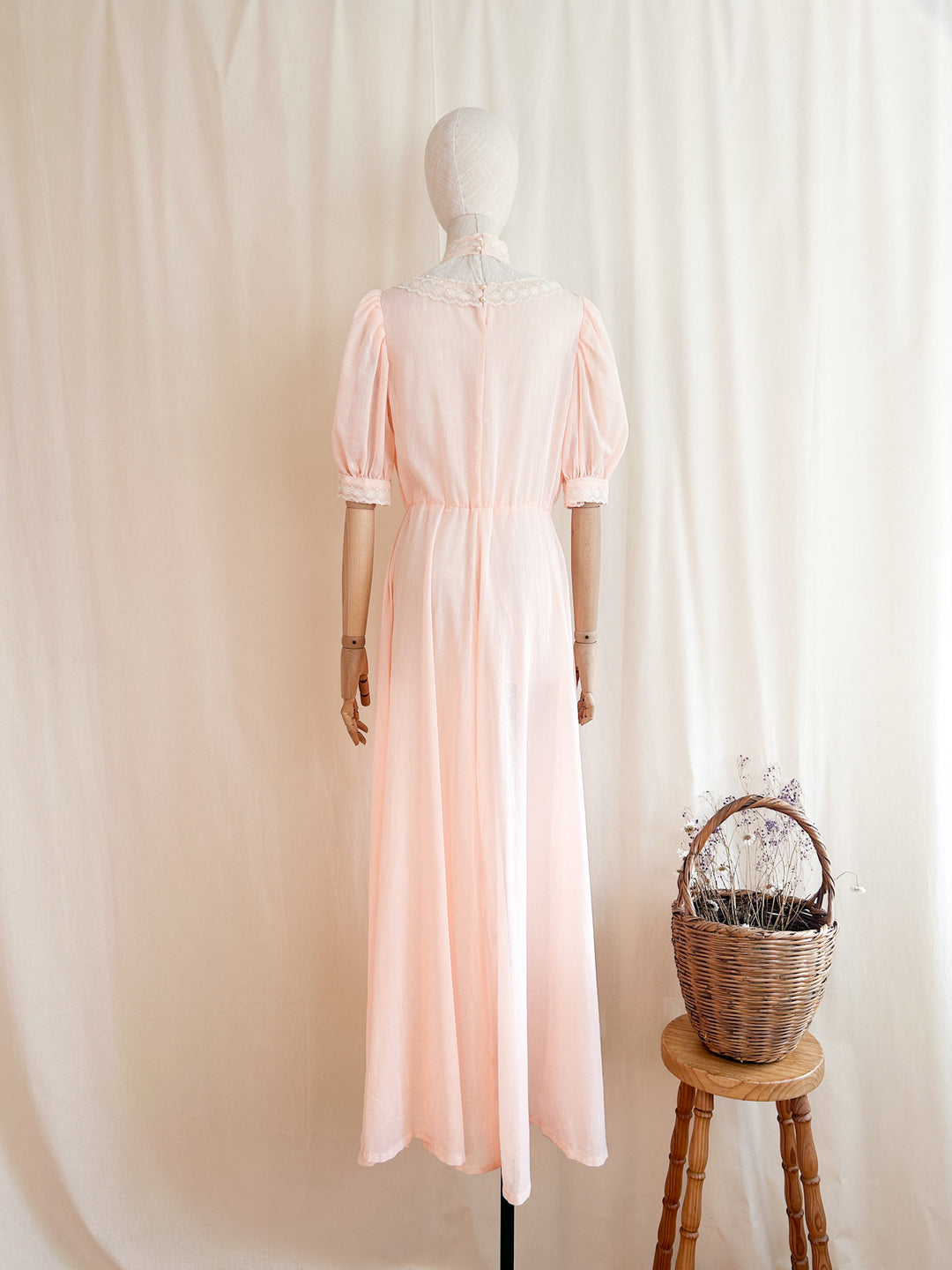 The Edwina ~ the sweetest 70s light peach cotton maxi dress