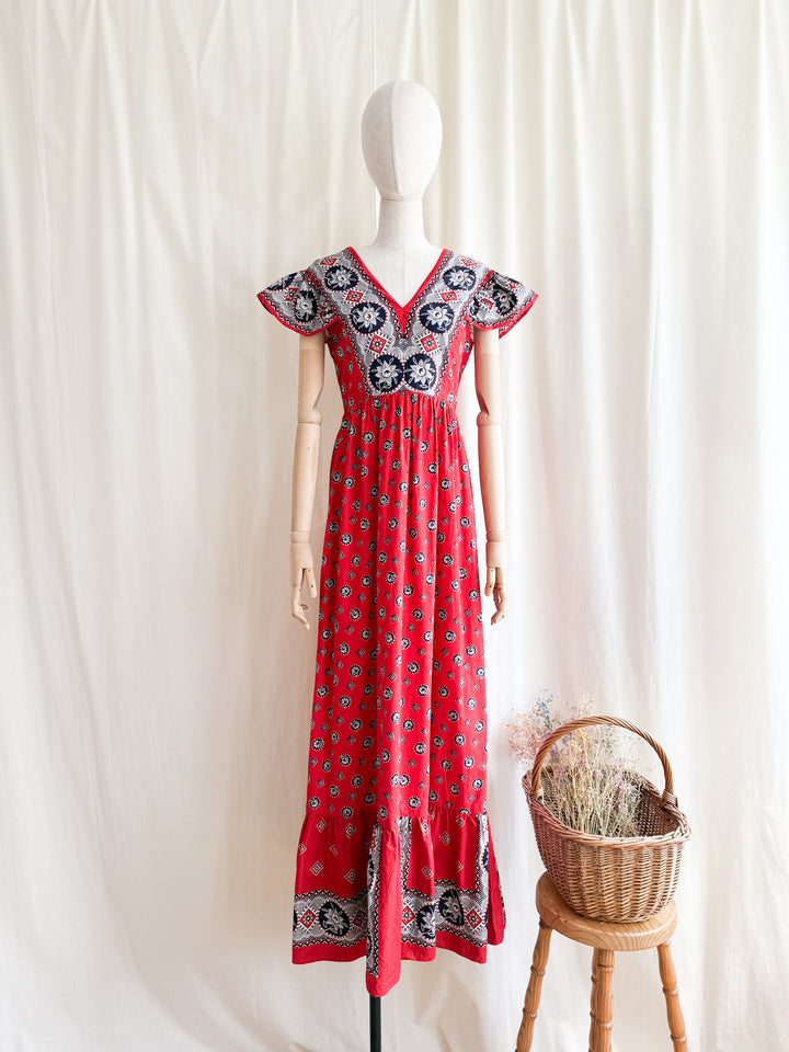 Insane Rare 70s Bandana Print Cotton Maxi Dress by Samuel Sherman