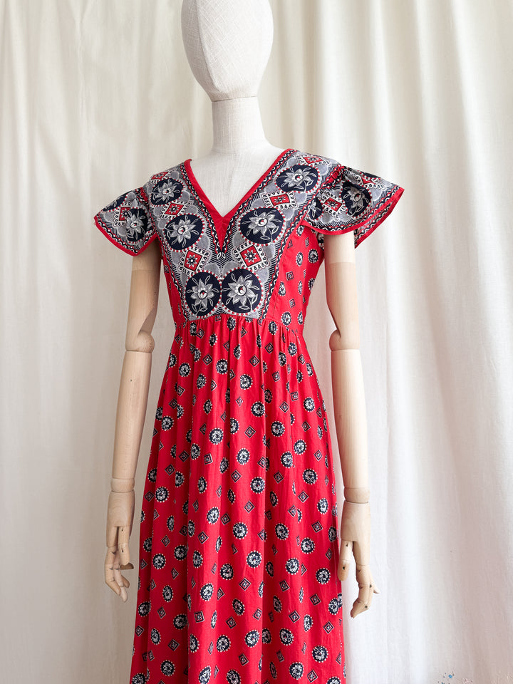Insane Rare 70s Bandana Print Cotton Maxi Dress by Samuel Sherman