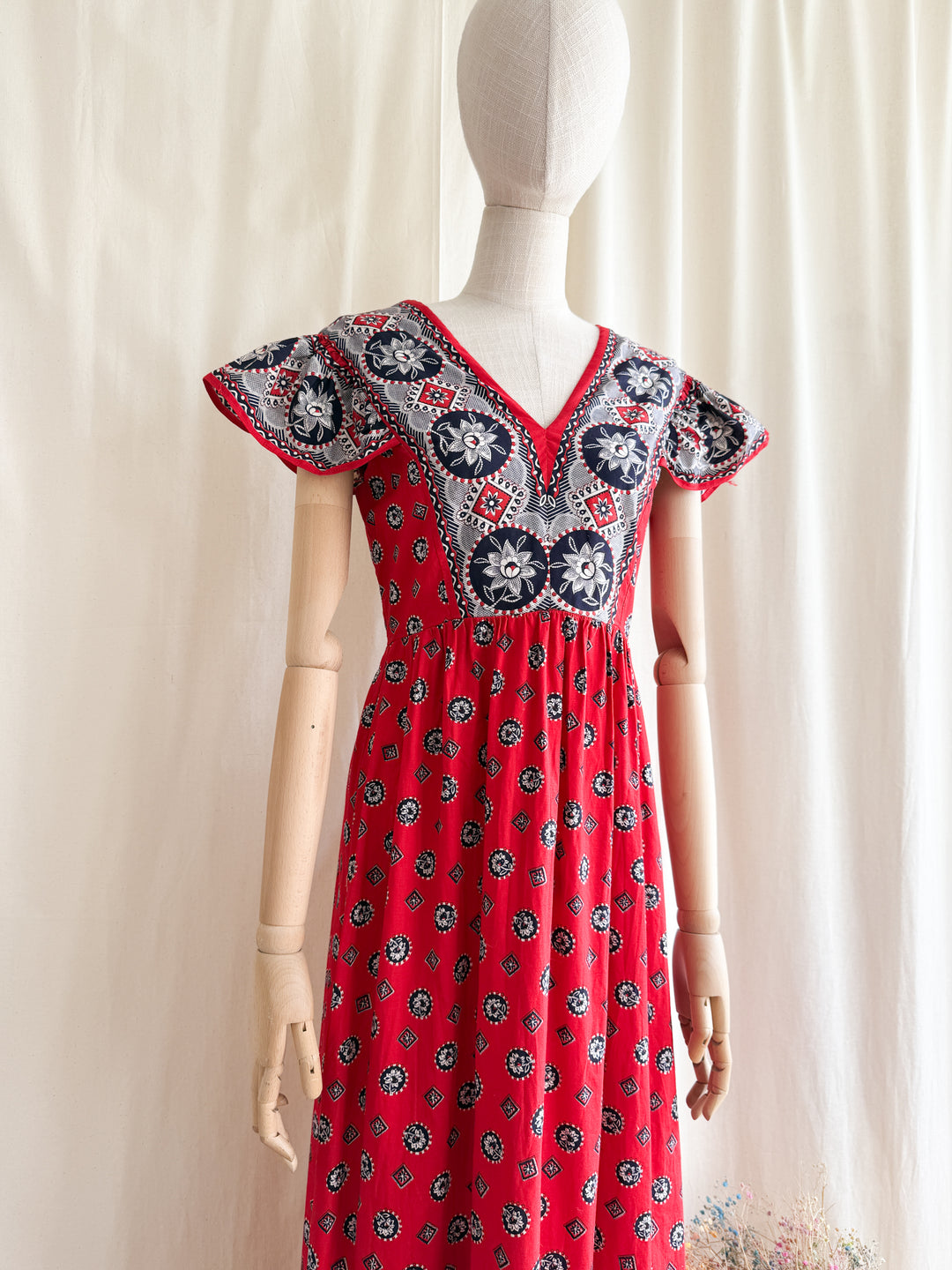 Insane Rare 70s Bandana Print Cotton Maxi Dress by Samuel Sherman