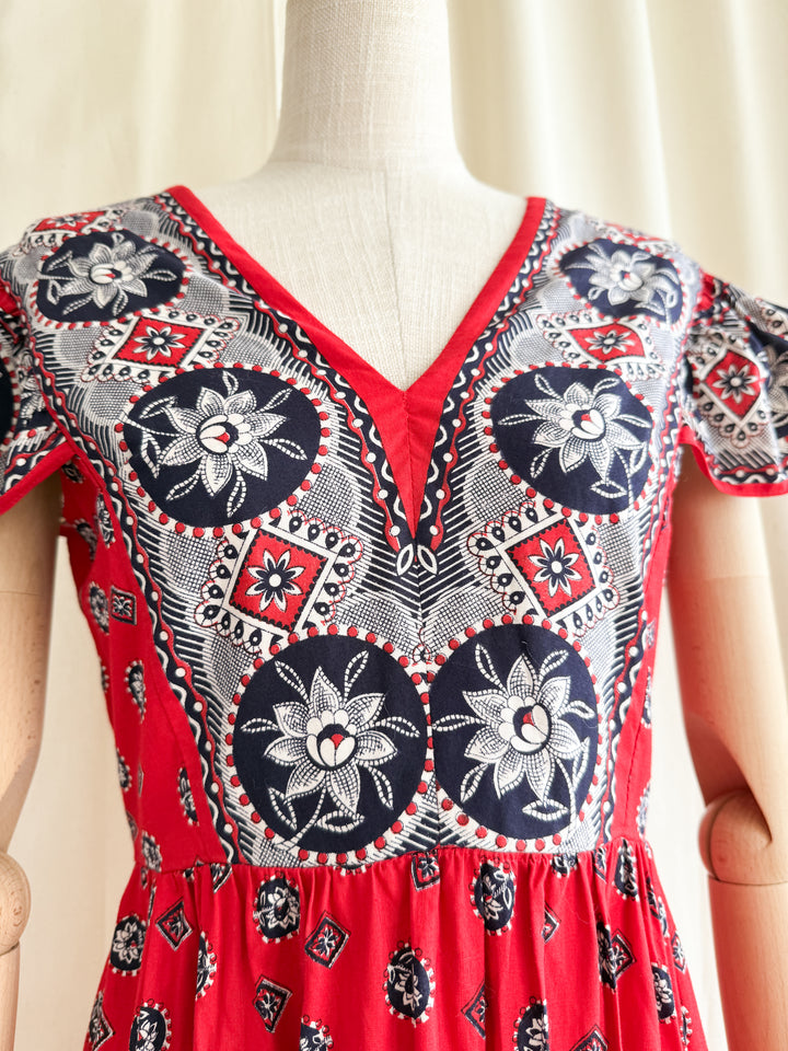 Insane Rare 70s Bandana Print Cotton Maxi Dress by Samuel Sherman