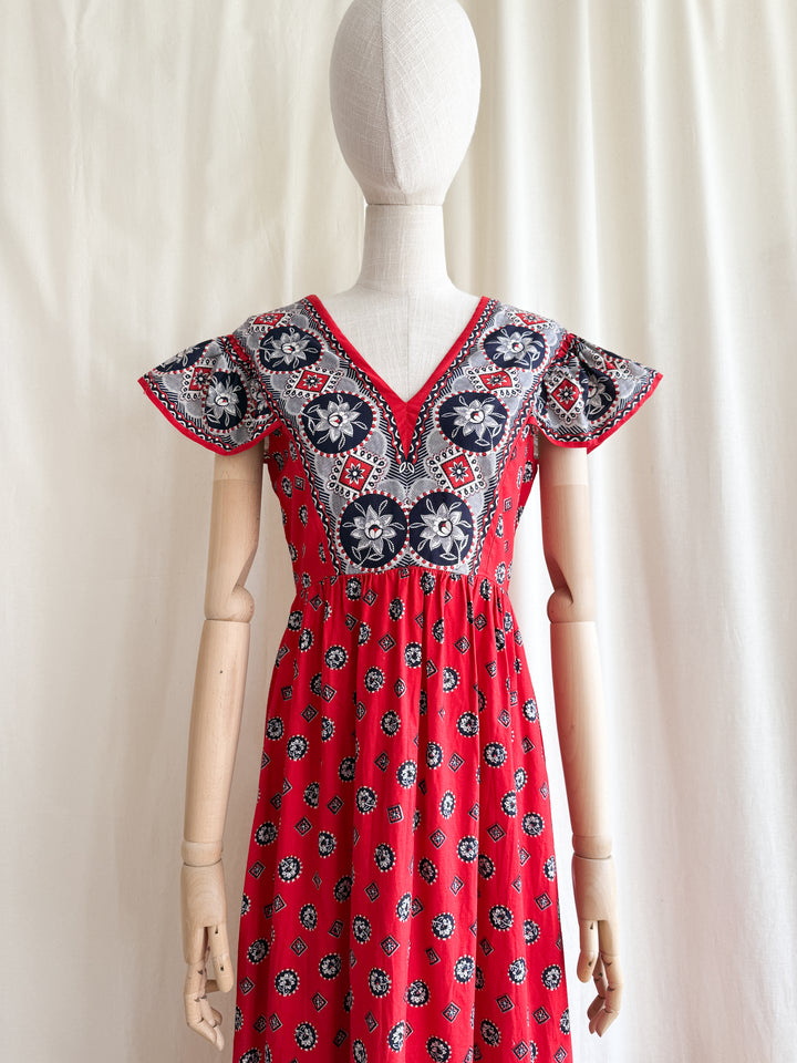 Insane Rare 70s Bandana Print Cotton Maxi Dress by Samuel Sherman