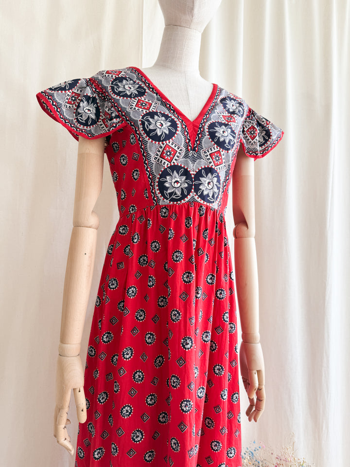 Insane Rare 70s Bandana Print Cotton Maxi Dress by Samuel Sherman