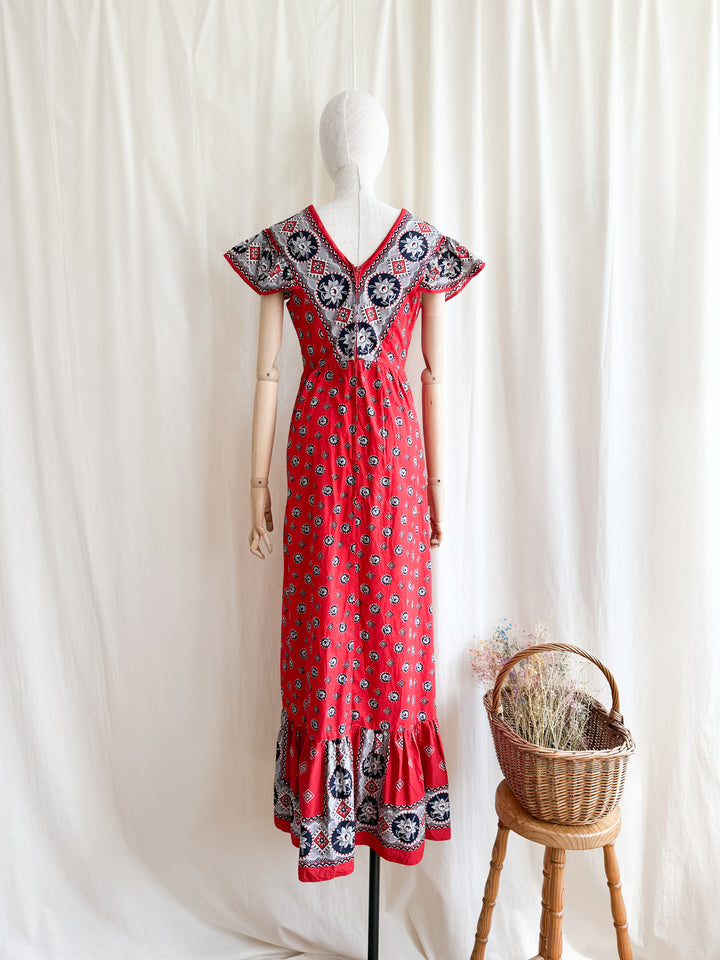 Insane Rare 70s Bandana Print Cotton Maxi Dress by Samuel Sherman
