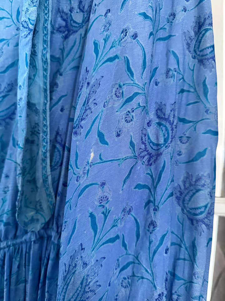 Holy Grail Precious 70s Indian Block print Silk Midi Dress by Treacy Lowe