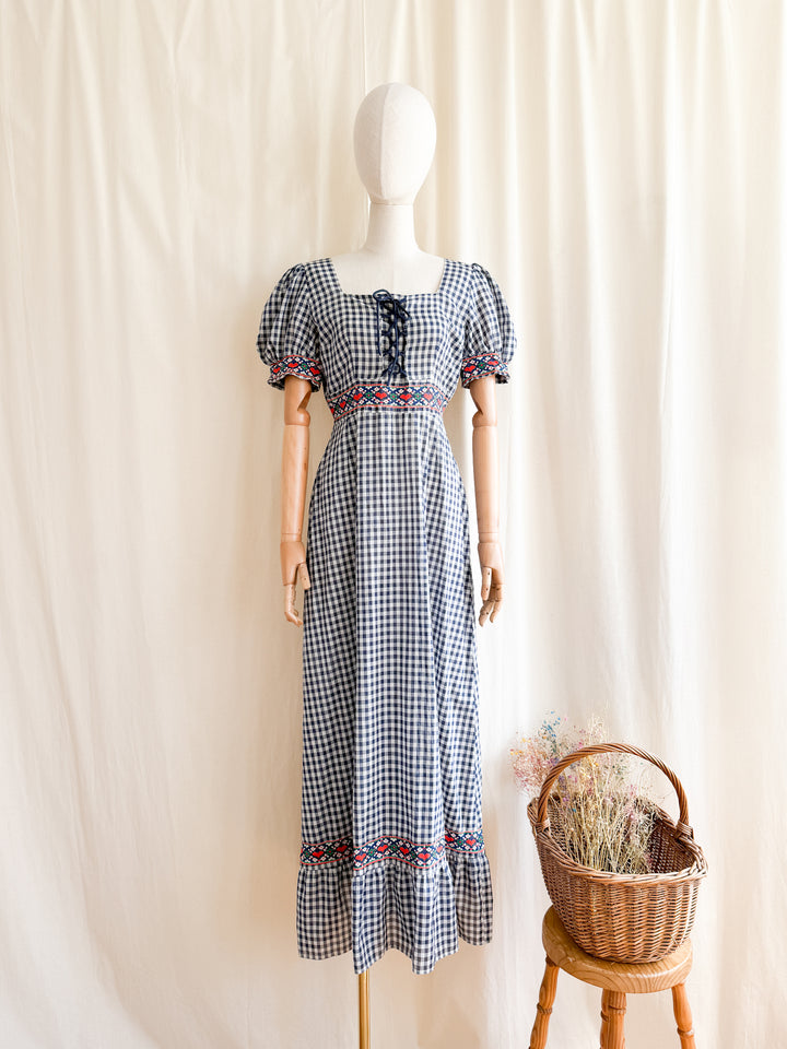 Beautiful Country Girl 70s Cotton Gingham Maxi Dress by Marion Donaldson