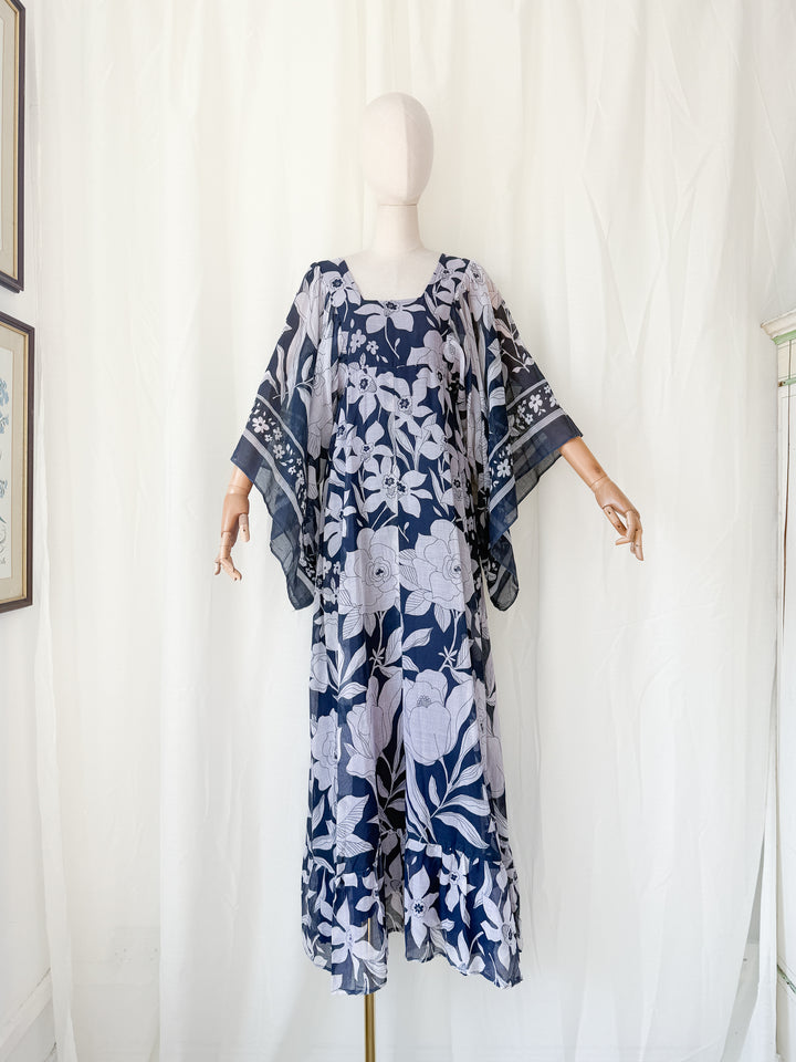 Insanely Beautiful 1970s Angel Sleeve Cotton Maxi Dress