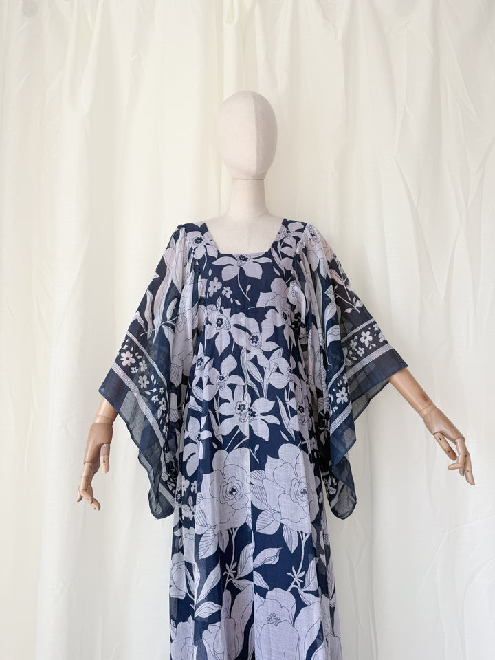 Insanely Beautiful 1970s Angel Sleeve Cotton Maxi Dress
