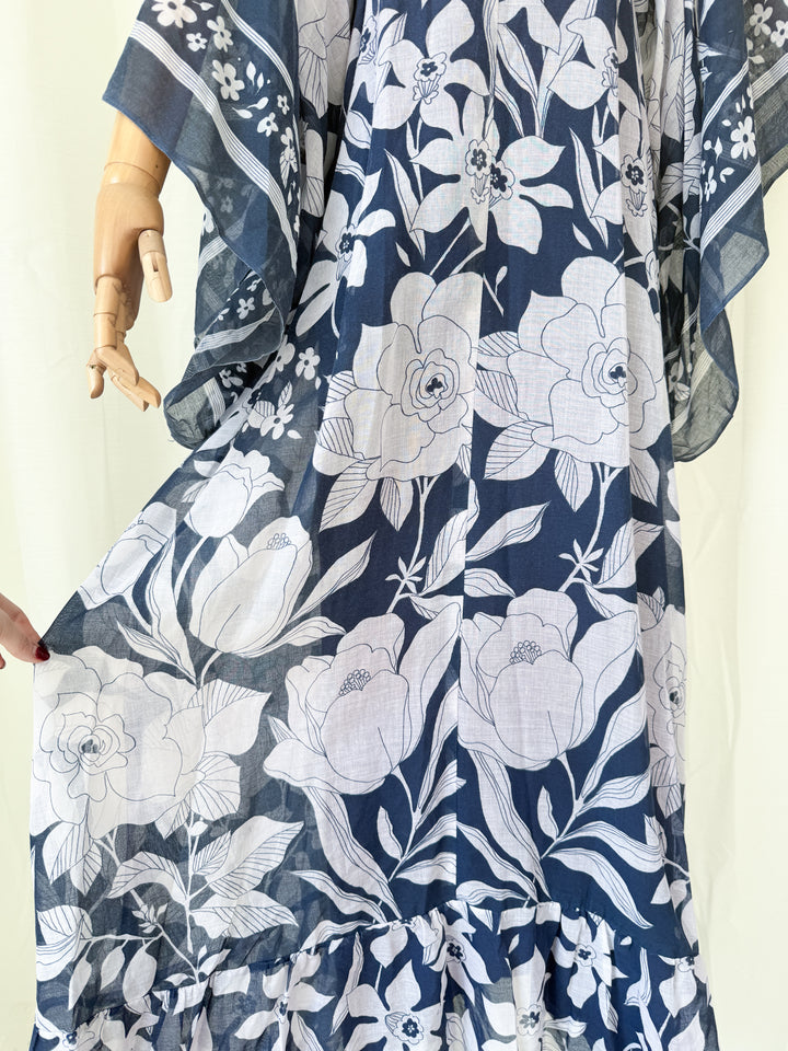 Insanely Beautiful 1970s Angel Sleeve Cotton Maxi Dress