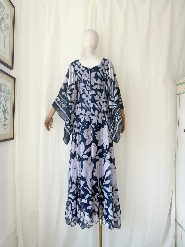 Insanely Beautiful 1970s Angel Sleeve Cotton Maxi Dress