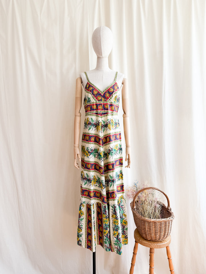 Exceptional 70s Rare Bohemian Cotton Sundress by Samuel Sherman