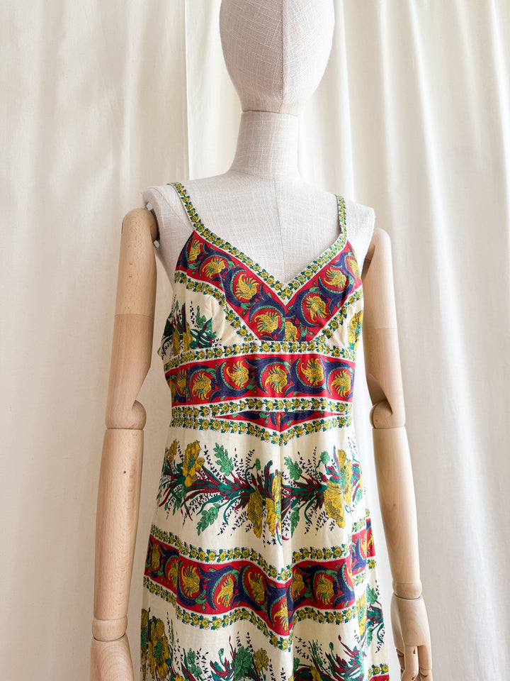 Exceptional 70s Rare Bohemian Cotton Sundress by Samuel Sherman