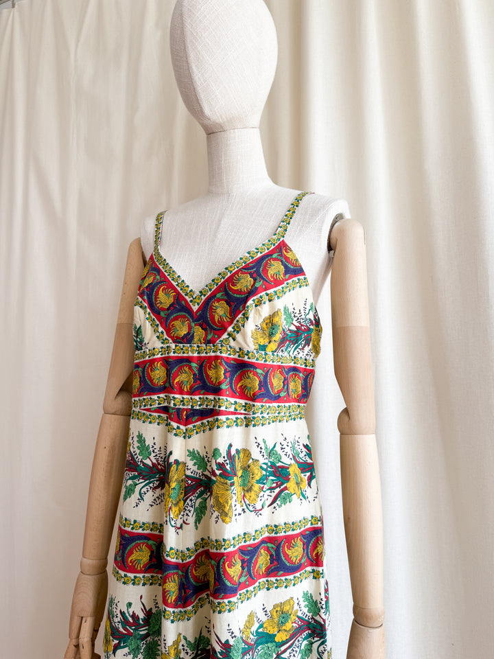 Exceptional 70s Rare Bohemian Cotton Sundress by Samuel Sherman