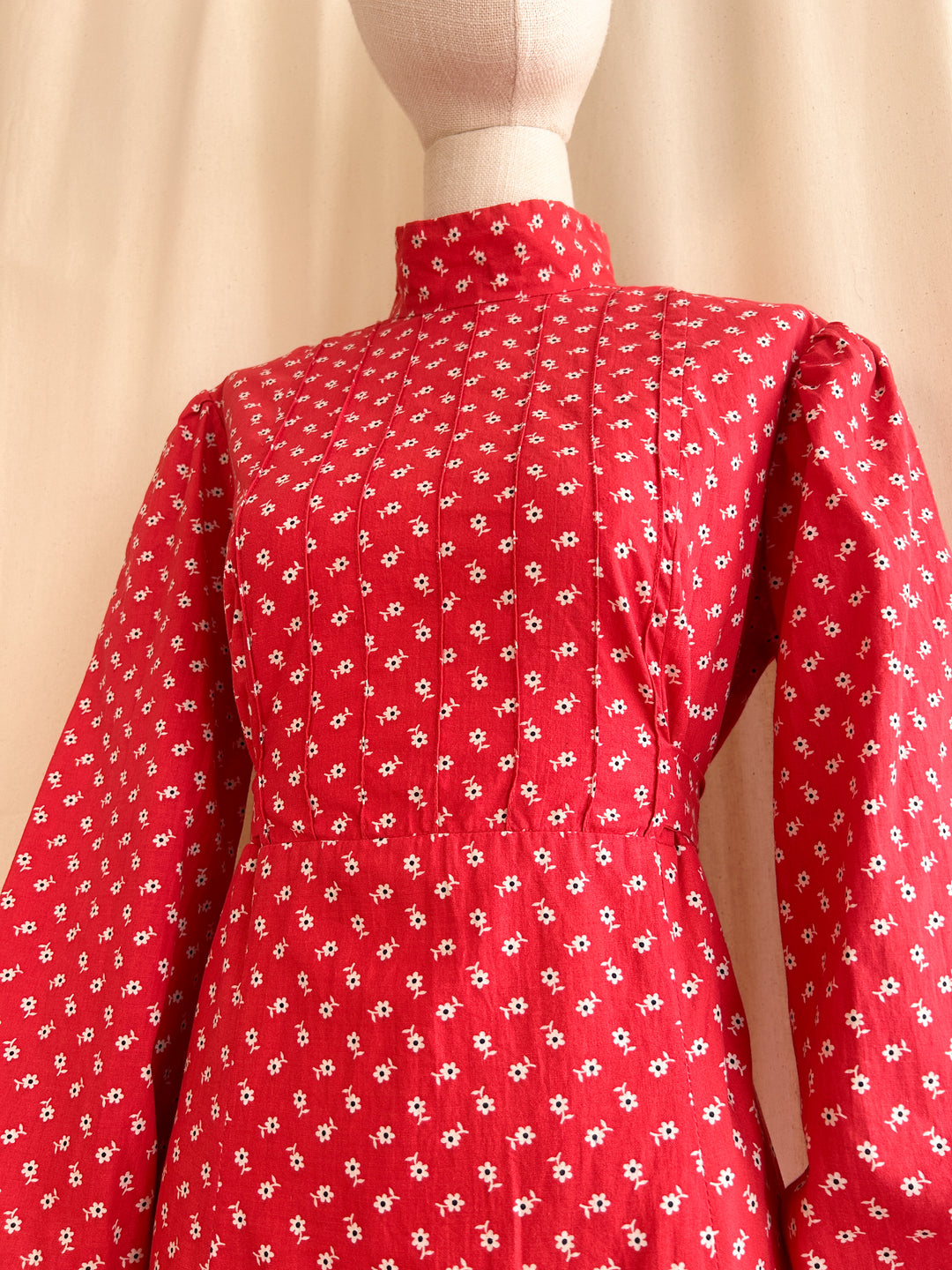 Amazing Cute Red Cotton Floral 70s Prairie Dress