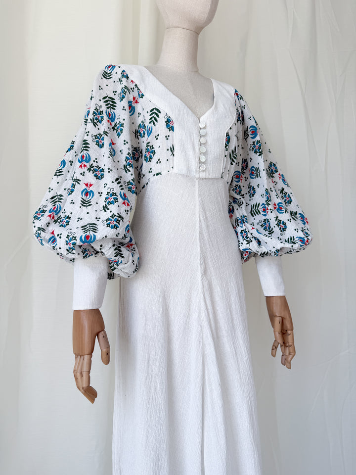 Precious Holy Grail Rare 1970s Cotton Cheesecloth Bohemian Maxi Dress