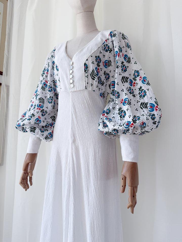Precious Holy Grail Rare 1970s Cotton Cheesecloth Bohemian Maxi Dress