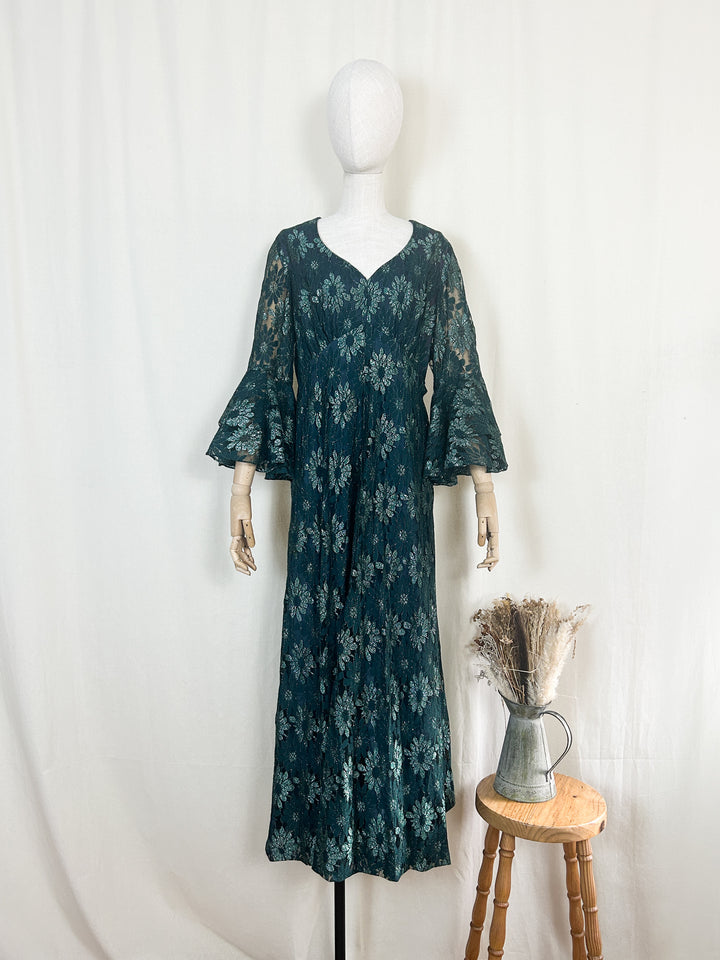 The Spruce ~ beautiful 70s shimmering lace maxi dress