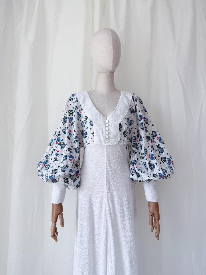Precious Holy Grail Rare 1970s Cotton Cheesecloth Bohemian Maxi Dress