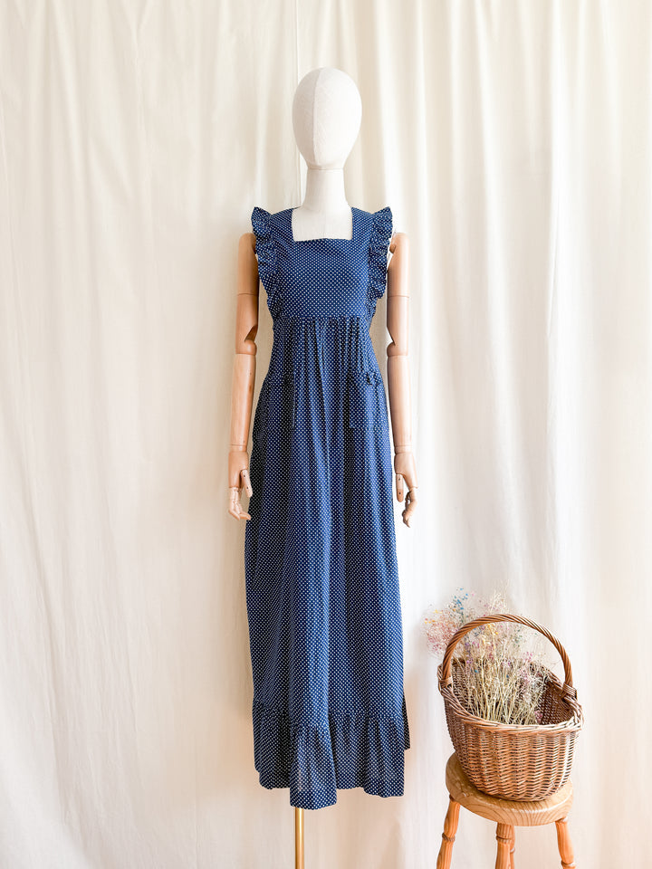 Sweet 70s Cotton Polkadot Maxi Dress