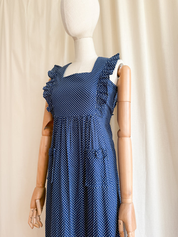Sweet 70s Cotton Polkadot Maxi Dress