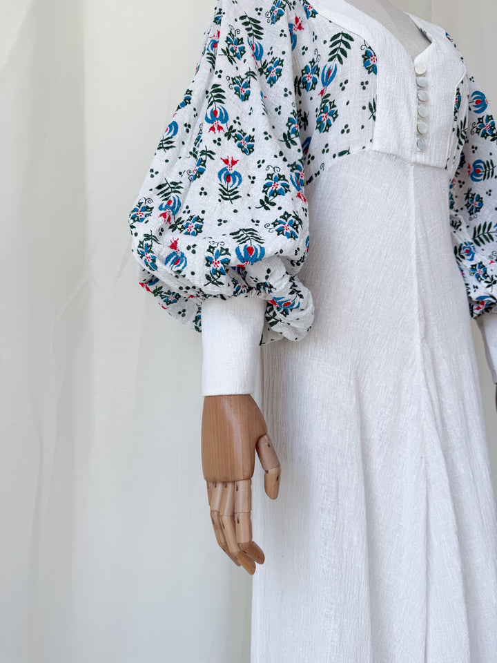 Precious Holy Grail Rare 1970s Cotton Cheesecloth Bohemian Maxi Dress