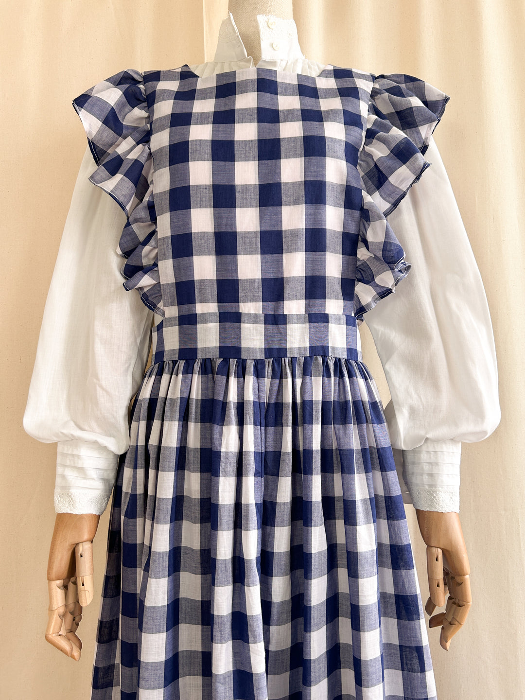 Iconic Handmade Buffalo Check Blue Gingham 70s Apron Dress