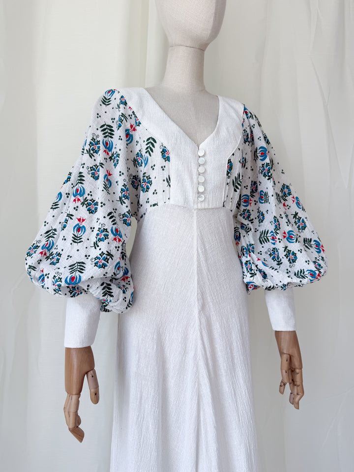 Precious Holy Grail Rare 1970s Cotton Cheesecloth Bohemian Maxi Dress
