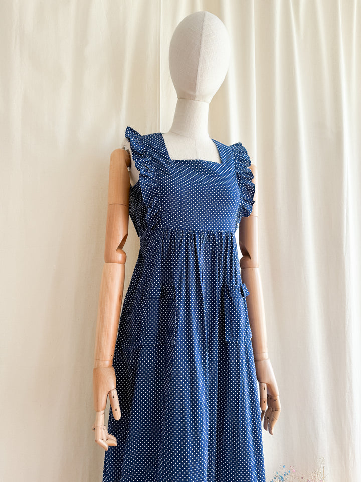 Sweet 70s Cotton Polkadot Maxi Dress