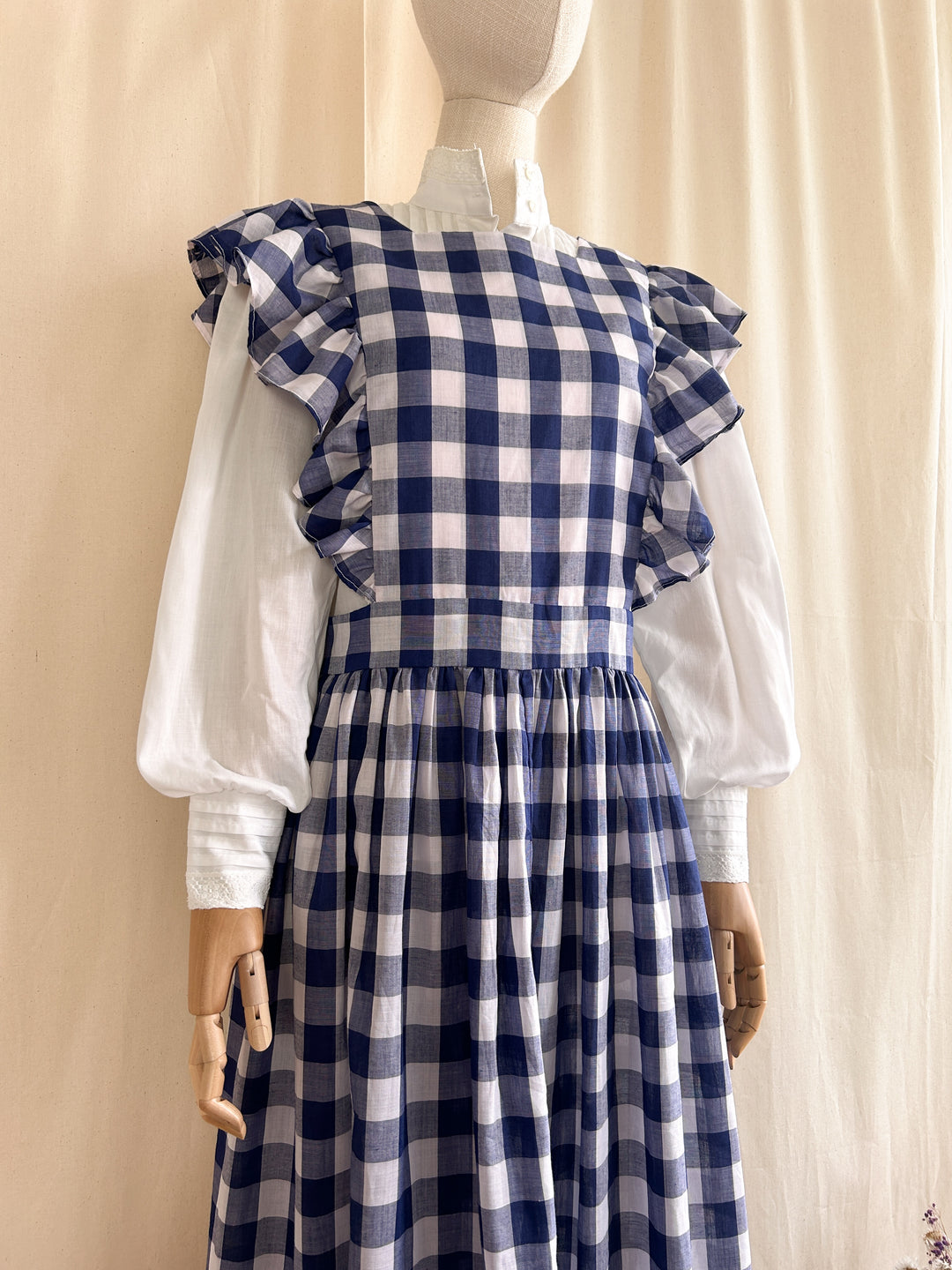 Iconic Handmade Buffalo Check Blue Gingham 70s Apron Dress