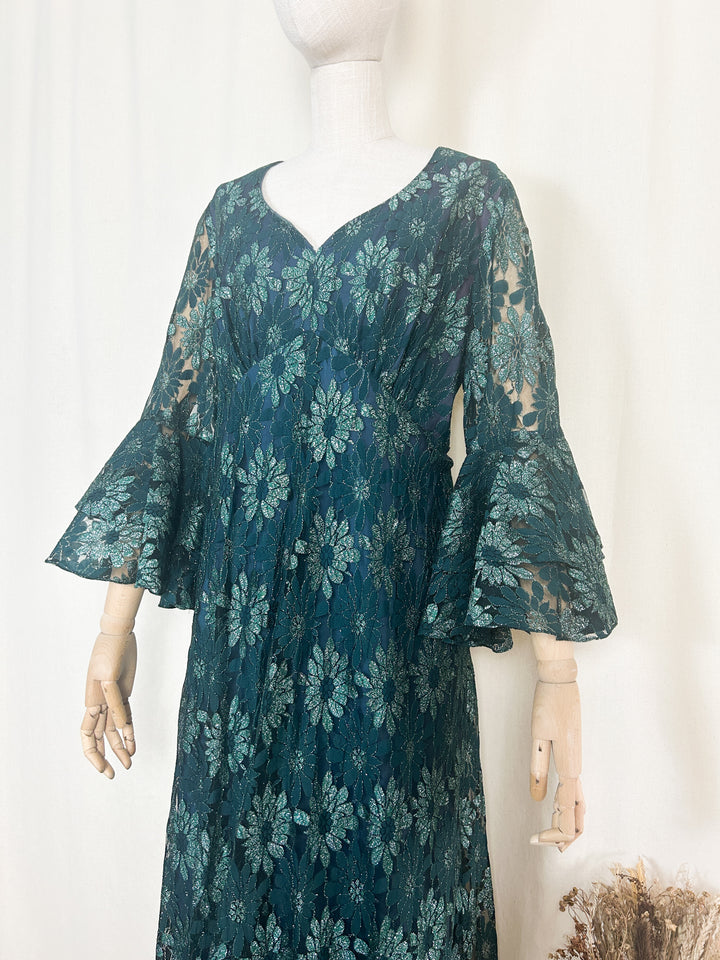 The Spruce ~ beautiful 70s shimmering lace maxi dress