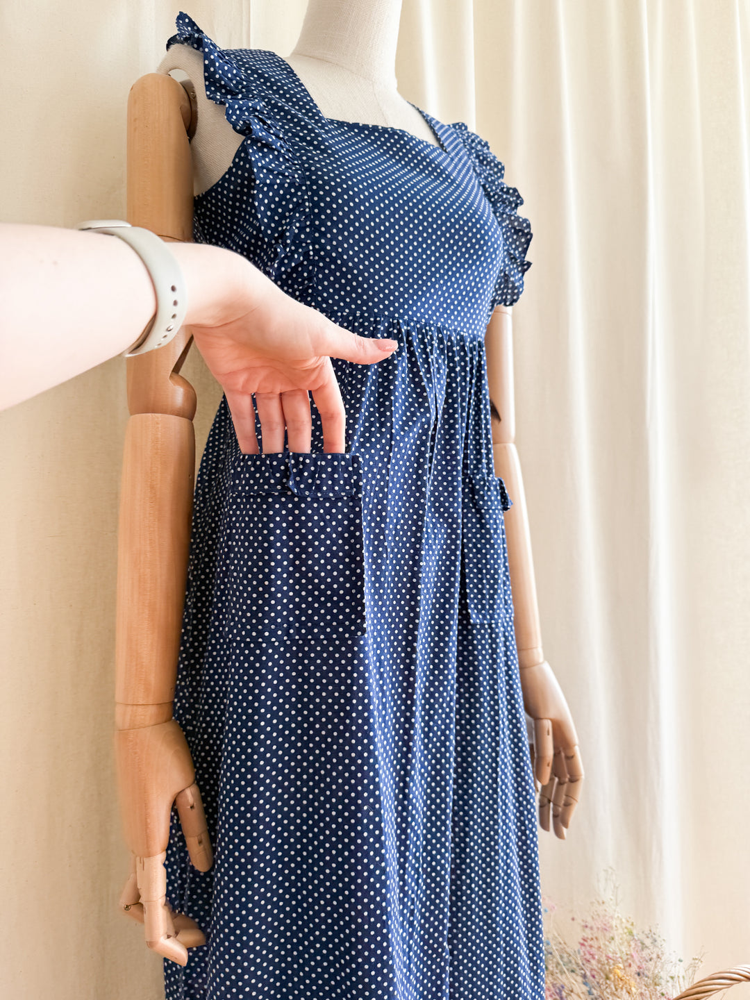 Sweet 70s Cotton Polkadot Maxi Dress