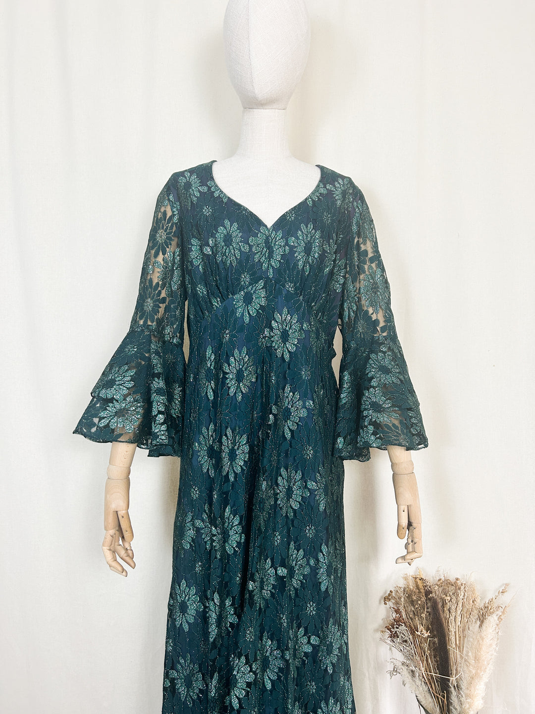 The Spruce ~ beautiful 70s shimmering lace maxi dress